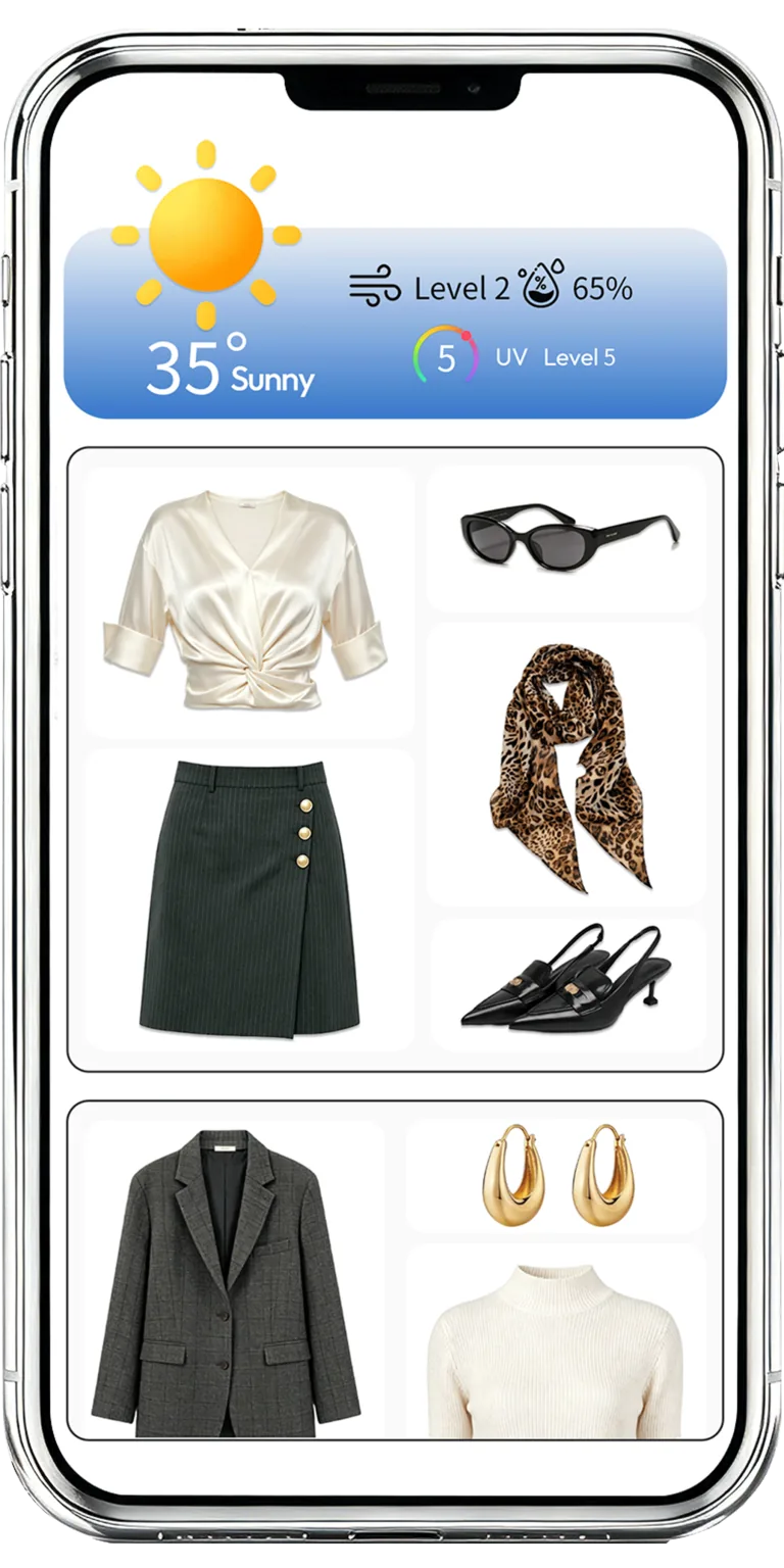 DressWise weather-based outfit suggestions for a sunny 35-degree day